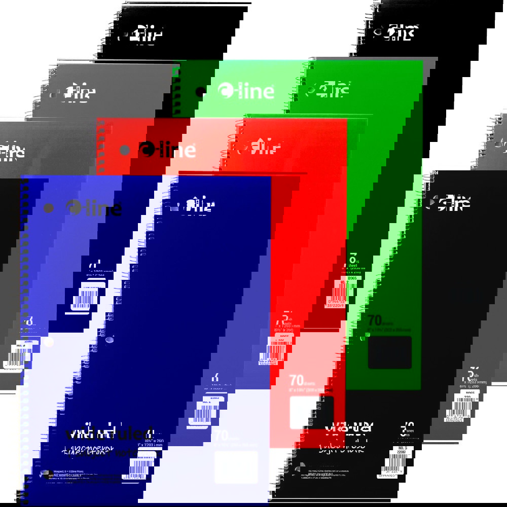 Note Pads, Writing Pads & Notebooks; Product Type: Wide Ruled Spiral-Notebook ; Paper Color: White ; Style of Rule: Wide ; Cover Color: Blue; Red; Green; Black ; Binding Location: Side ; Package Quantity: 24